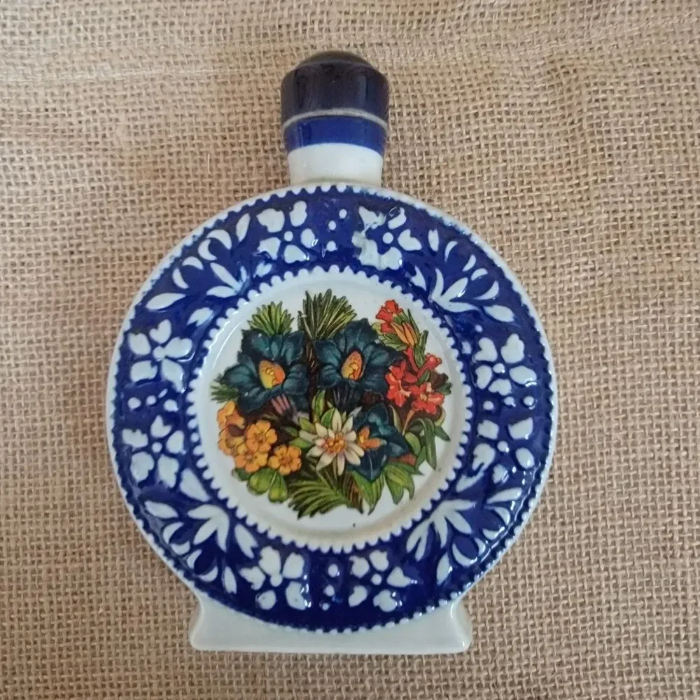 Vintage Hand Painted Deutsches Erzeugnis German Spirits Bottle w/cork and label